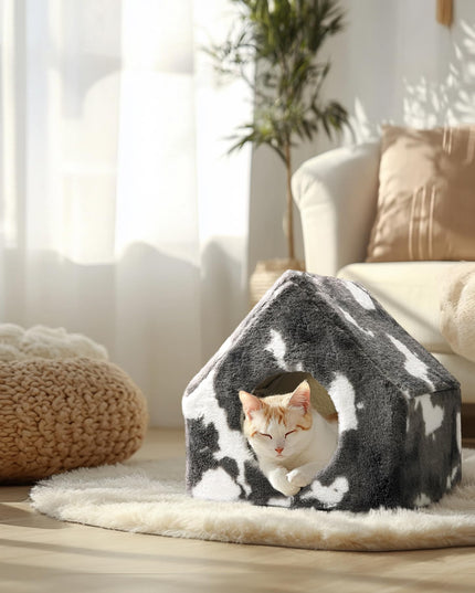 ComSaf Cat Bed Cave House - Winter Pet House with Fluffy Covered Cat Beds for Indoor Cats, Detachable Washable Plush Cat Hideaway Hut for Kitten Rabbit, Sturdy Cat Beds & Furniture Gifts, Grey