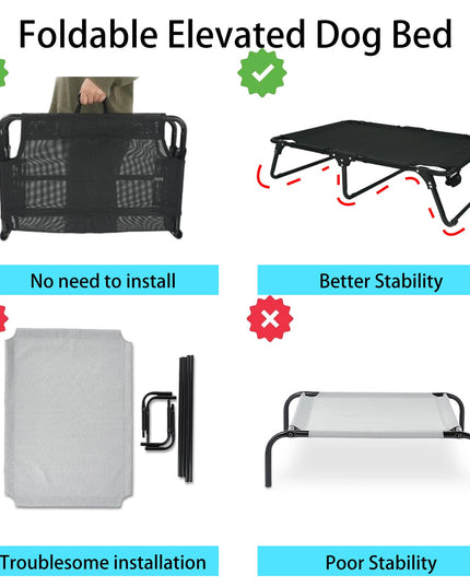 M JJYPET Elevated Raised Small Meduim Dog Bed Cots,Cooling Foldable No Assembly Need Pet Hammock Bed with Breathable Mesh, Indoor Outdoor Dog Pet Bed for Small Meduim Dogs, Chew Proof, Black