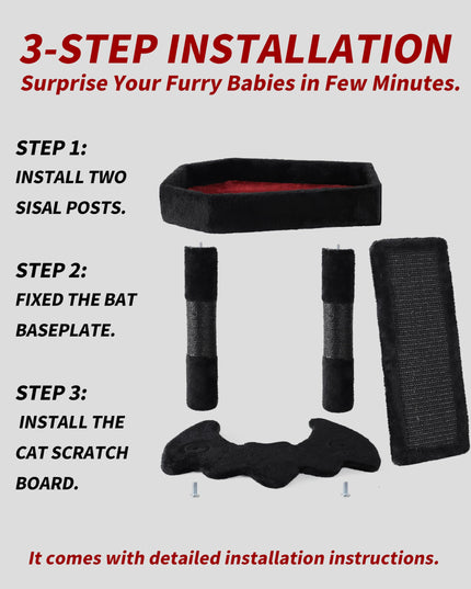 PuzzlePaw Gothic Cat Tree Tower with Coffin Cat Bed for Indoor Cats, Halloween Spooky Cat Scratcher,Goth Cat Tree with Sisal Scratchig Post and Spider Dangling Toys,Black with Red
