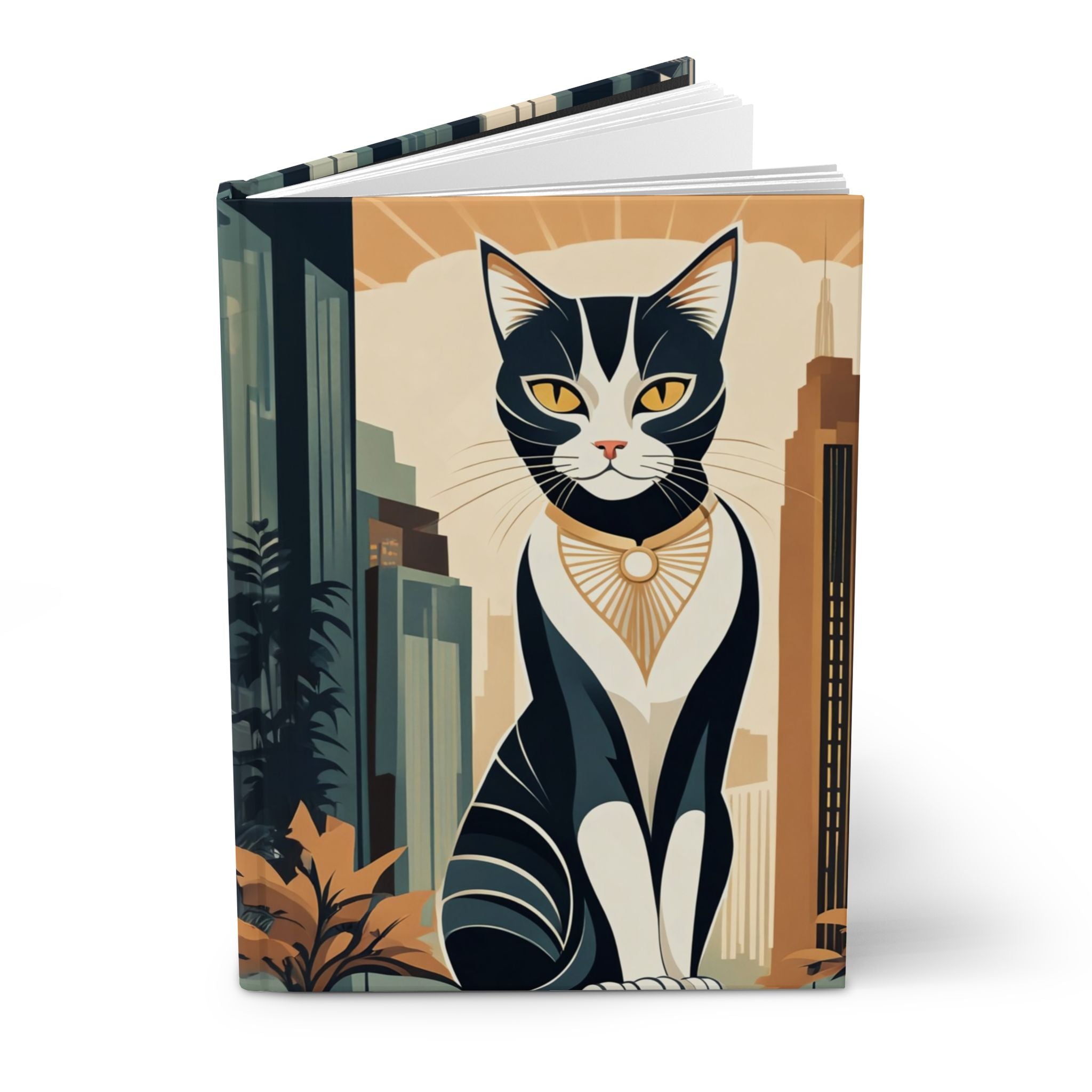 Art Deco City Cat Hardcover Journal (Blank Pages)