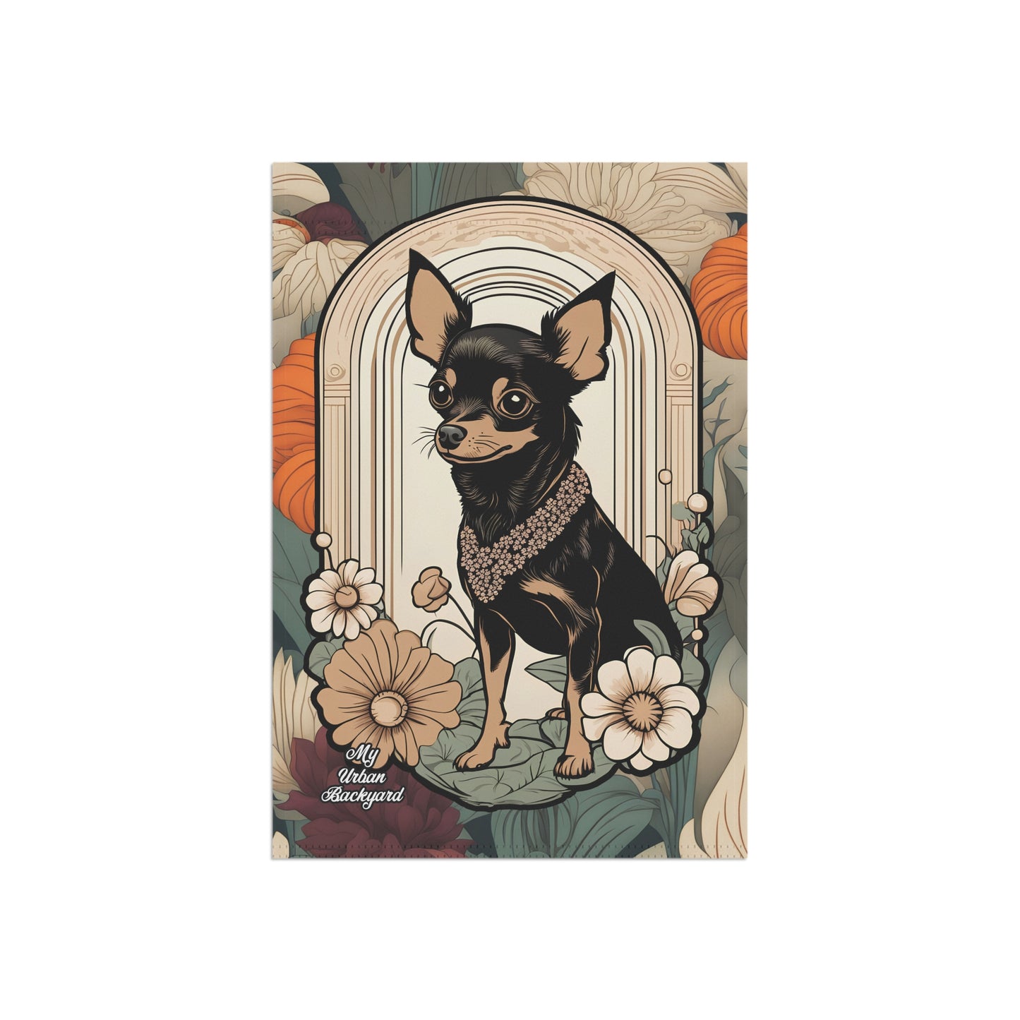 Chihuahua with Flowers, Garden Flag for Yard, Patio, Porch, or Work, 12"x18" - Flag only