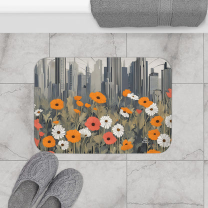 Urban Wildflowers, Memory Foam Bath Mat - Cozy Bathroom Essential