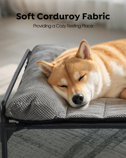 Veehoo Elevated Raised Dog Bed+Removable Padded Bolster-Cooling Outdoor Indoor Dog Cot Bed with Railing for Large Sized Dogs, Pet Cot Dog Hammock Bed Elevated Dog Couch Ded with Bolster-41 x 27"