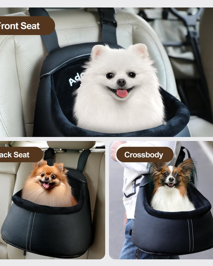 Adorepaw Dog Car Seats for Small Dogs, Luxury PU Leather Booster Seat for Dogs, Small Carseat, Can be Used as Dog Carrier Bag