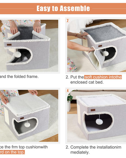 Garnpet Cat Bed for Indoor Cats Cube House, Covered Cat Cave Beds & Furniture with Scratch Pad and Hideaway Tent, Cute Modern Cat Condo for Multi Small Pet Large Kitten Kitty, Green