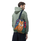Coyote w Red Flowers Tote Bag with Cotton Handles For Everyday Use, 3 Sizes