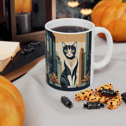 Art Deco City Cat Ceramic Mug
