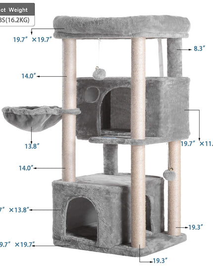 Hey-brother Cat Tree,Multi-Level Cat Condo for Large Cat Tower Furniture with Sisal-Covered Scratching Posts, 2 Plush Condos, Big Plush Perches MPJ011W