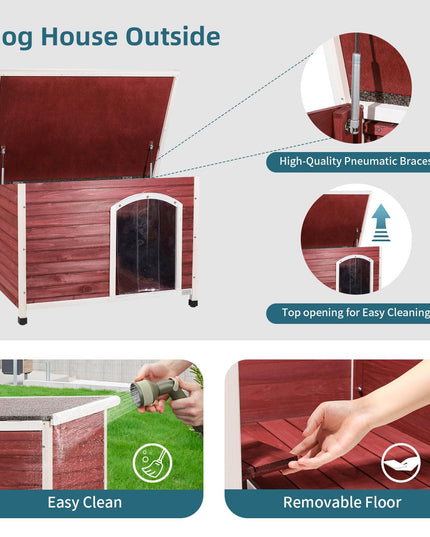 Petsfit Extra Large Dog House, Outdoor Wooden Dog House for Large Dogs, Red, 45.6"L X 31"W X 32"H