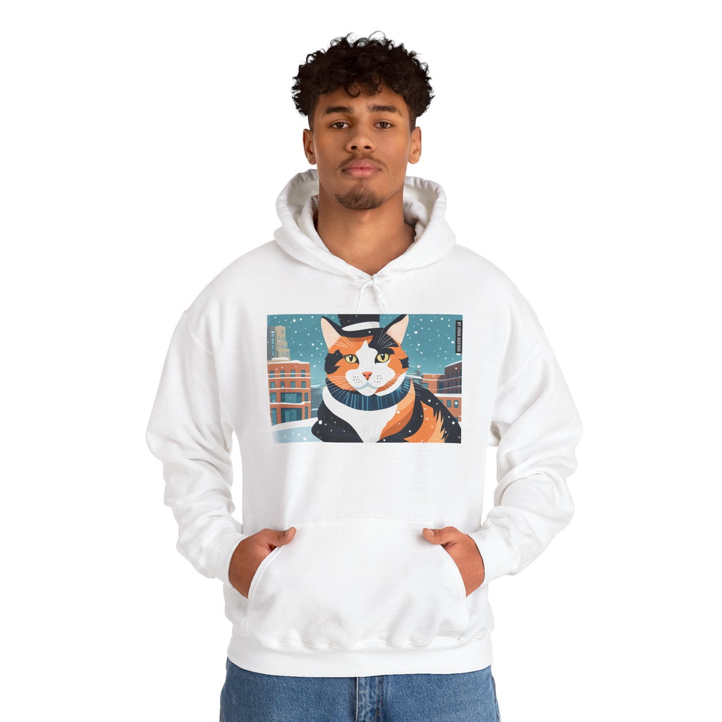 Calico Cat in Snow Hoodie — Cozy Winter Cat Lover Sweatshirt