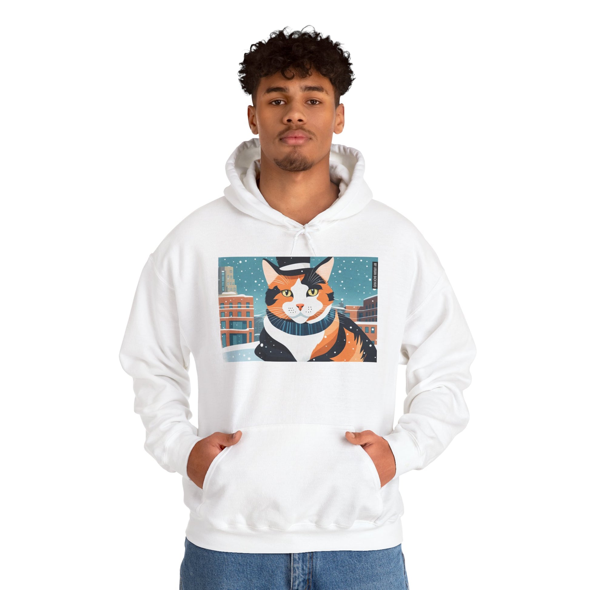 Calico Cat in Snow Hoodie — Cozy Winter Cat Lover Sweatshirt