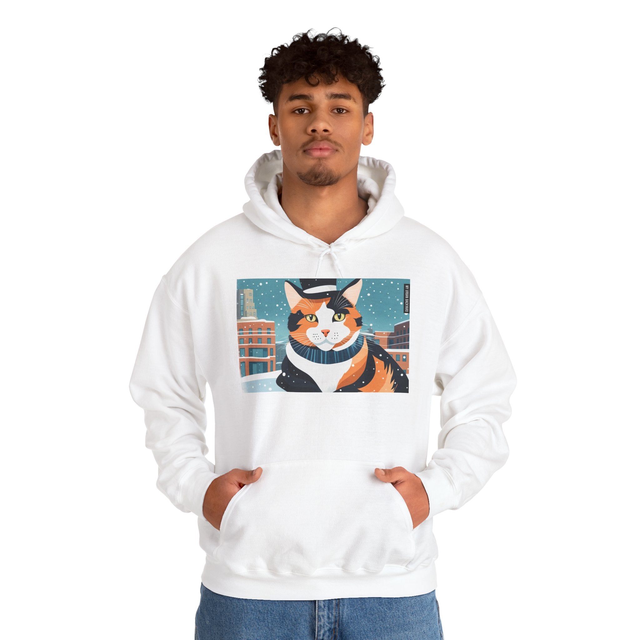 Calico Cat in Snow Hoodie — Cozy Winter Cat Lover Sweatshirt