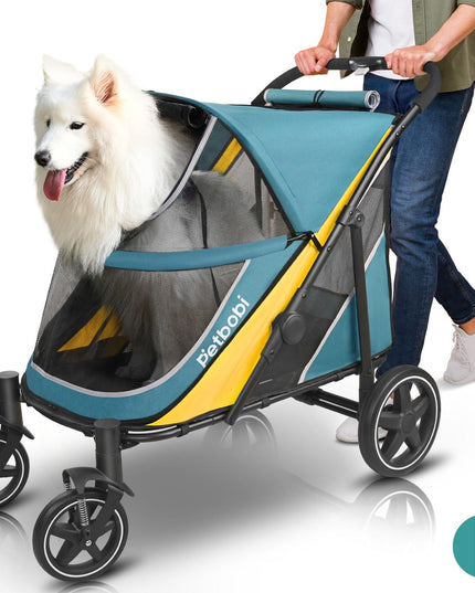 Petbobi Dog Stroller for Medium Dogs - Easy Fold Dual Entry Pet Stroller with One-Foot Brake, All Terrain Wagon Cart with Large Air Mesh, Ideal for Large Senior Pets up to 80 lbs, Green