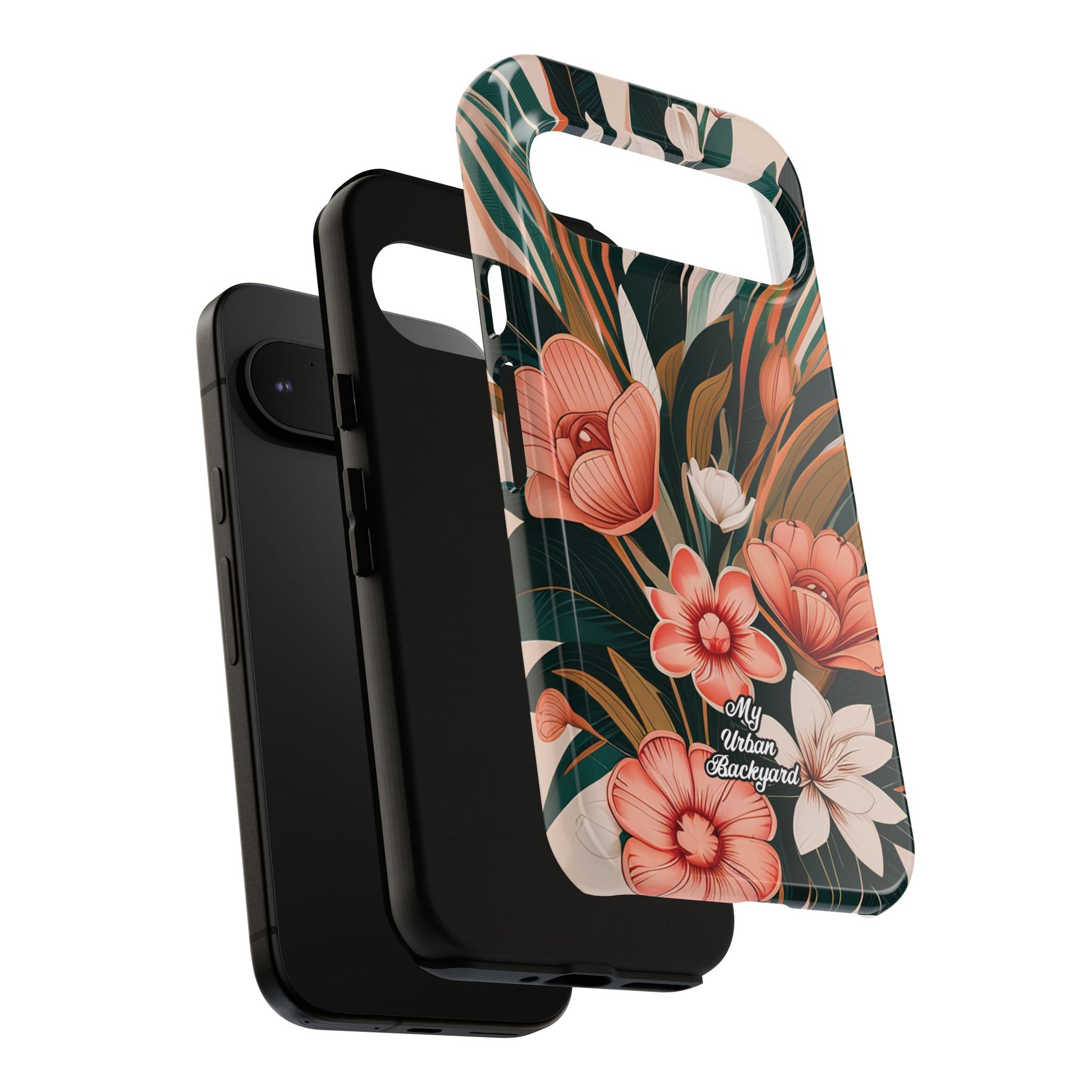 Peach Art Deco Flowers, Cell Phone Case - Apple, Samsung, Google Pixel
