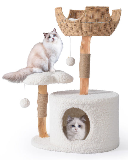 Easyego Modern Cat Tree, Aesthetic Wood Cat Tree Tower for Large Cats, Luxury Cat Condo with Scratching Posts and Flower Platforms, Cat Furniture by Easyego, (White)