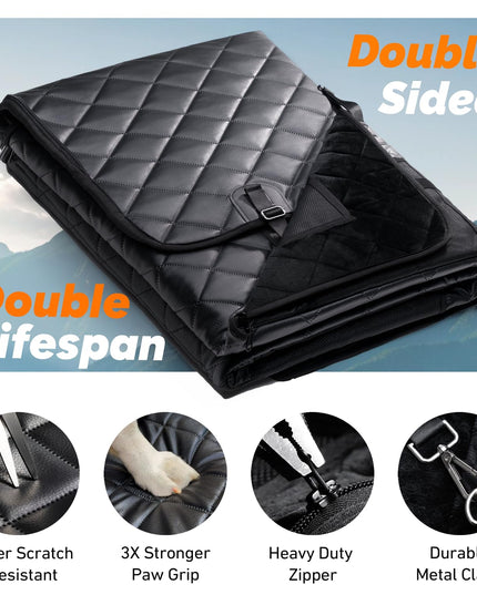Bearcover Hard Bottom Car Seat Cover for Dogs, PU+Plush Dog Car Seat Cover for Back Seat, Waterproof Backseat Extender for Dogs in Car, Large Pet Hammock Bed with Rear Door Protector for Car SUV Truck