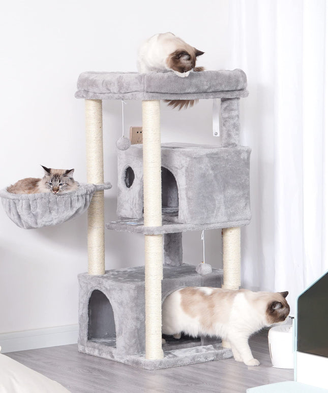 Hey-brother Cat Tree,Multi-Level Cat Condo for Large Cat Tower Furniture with Sisal-Covered Scratching Posts, 2 Plush Condos, Big Plush Perches MPJ011W