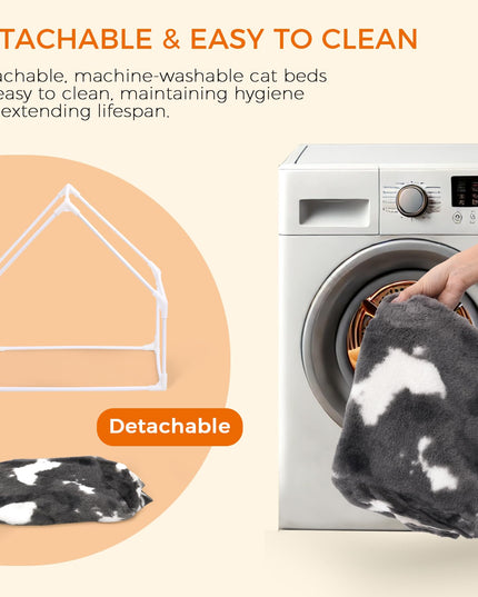 ComSaf Cat Bed Cave House - Winter Pet House with Fluffy Covered Cat Beds for Indoor Cats, Detachable Washable Plush Cat Hideaway Hut for Kitten Rabbit, Sturdy Cat Beds & Furniture Gifts, Grey