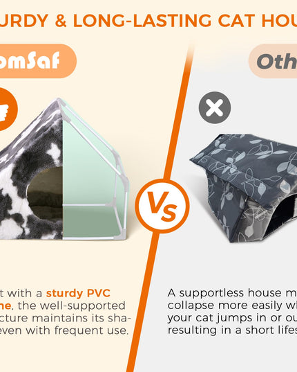 ComSaf Cat Bed Cave House - Winter Pet House with Fluffy Covered Cat Beds for Indoor Cats, Detachable Washable Plush Cat Hideaway Hut for Kitten Rabbit, Sturdy Cat Beds & Furniture Gifts, Grey