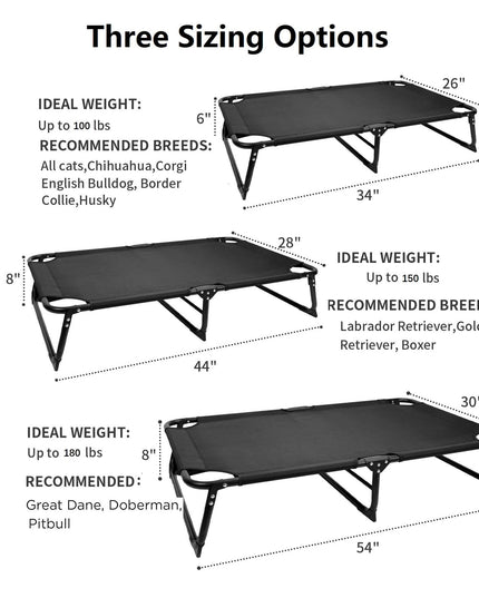 CAREDPETS Raised Elevated Cooling Dog Bed Cot w/Bolster for Large Jumbo XL XXL Sized Dogs, Portable Foldable Indoor/Outdoor Cooling Pet Hammock, No Assembly Needed, 54x30x9 (Black)