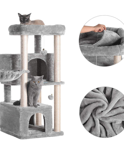 Hey-brother Cat Tree,Multi-Level Cat Condo for Large Cat Tower Furniture with Sisal-Covered Scratching Posts, 2 Plush Condos, Big Plush Perches MPJ011W