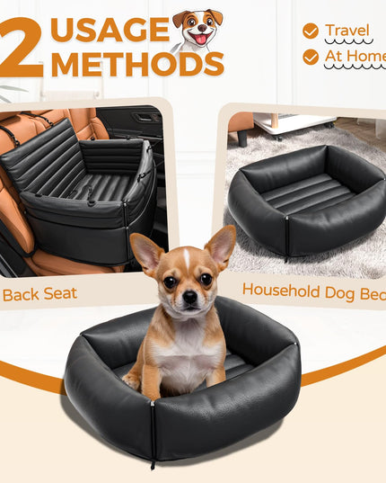 EAFTRA Dog Car Seat for Medium Sized Dogs, 2-in-1 Dog Booster Car Seat for Back Seat and Home Use, 100% Waterproof, PU Leather, Non-Slip Hard Base, Scratch-Proof, Fits Pets Up to 50 lbs