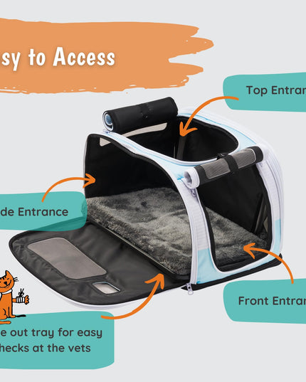 Kittyrama 2-in-1 Premium Cat Carrier & Hideaway. Calming Carrier for Anxious Cats. Recommended by Veterinarians. Airline Approved, Soft-Sided, Expandable & Collapsible,17" x 11" x 11", Easy to Clean
