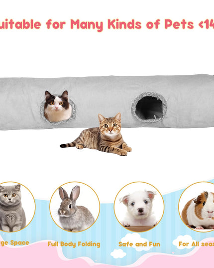 KOSMUSMO 51 Inches Extra Long Cat Tunnels for Indoor Cats, Collapsible Pet Play Tube with Cat Toys and Two Peek Holes, Cat Hideout Hideaway for Big Cats, Kittens, Bunny Rabbits, Ferrets, Puppy