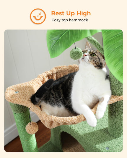 PURRPURCAT 45-Inch Green Cat Tree with 2 Condos for Indoor Cats,Cat Tower with Scratching Posts for Small Cats,Cactus Cat Tree Tower with Hammock and Cat Toys
