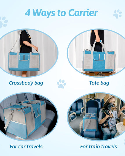 Sedioso Large Cat Carrier for 2 Cats, 24x 14x 16in Pet Carrier for Cat and Dog Up to 40lbs, All-Sided Mesh Large Cat Carrier with Great Ventilation, Portable Soft Sided Pet Carrier for Traveling