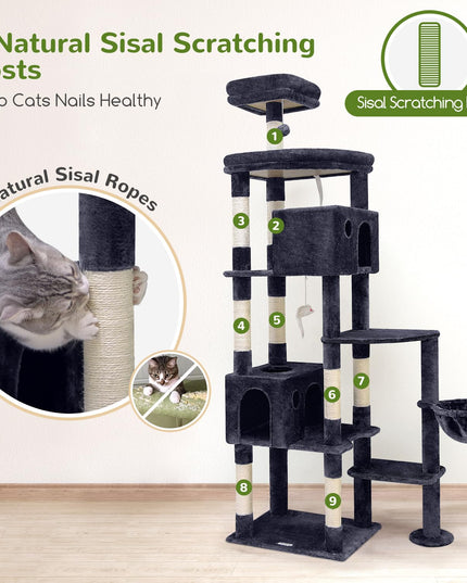Globlazer F83 Giant Cat Tree, 83 inch Cat Tree for Indoor Cats Large Adult, XXL Cat Tower with 9 Scratching Posts for 20lb+ Heavy Duty Large Adult Cats, Dark Grey