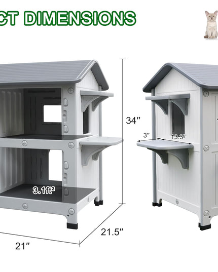 Rockever Luxury Plastic Outdoor Indoor Cat House with Escape Door, Waterproof 2 Story Outdoor Houses for Feral Cats Outside Cat Shelter, Spacious, Clean and Assemble Easily