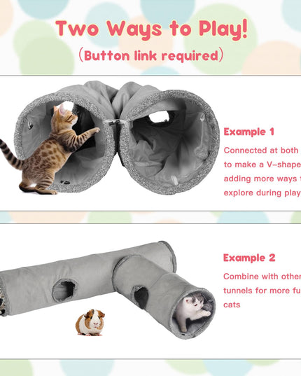 KOSMUSMO 51 Inches Extra Long Cat Tunnels for Indoor Cats, Collapsible Pet Play Tube with Cat Toys and Two Peek Holes, Cat Hideout Hideaway for Big Cats, Kittens, Bunny Rabbits, Ferrets, Puppy