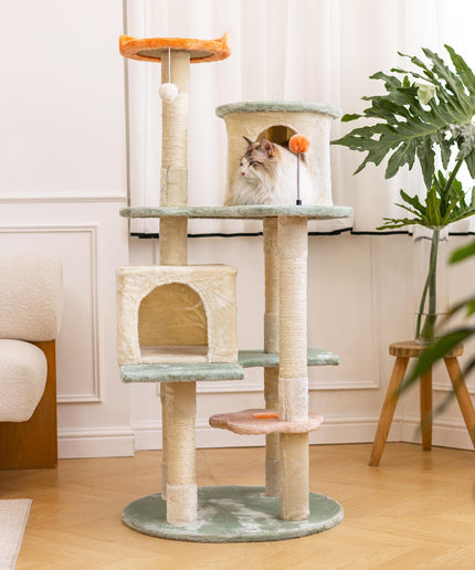 HYABi 53 Inch Flower Cat Tree - Multi-Level Cat Condo with Scratch Posts & Toys, Fresh Design Eco-Friendly Material, for Multi-Cat Households & Indoor Cat Playground