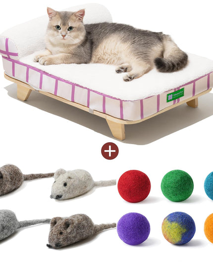 MEWOOFUN Feline Bundle: Elevated Cat Bed, Wool Ball & Mouse Toys - Premium Comfort and Play for Your Beloved Cat