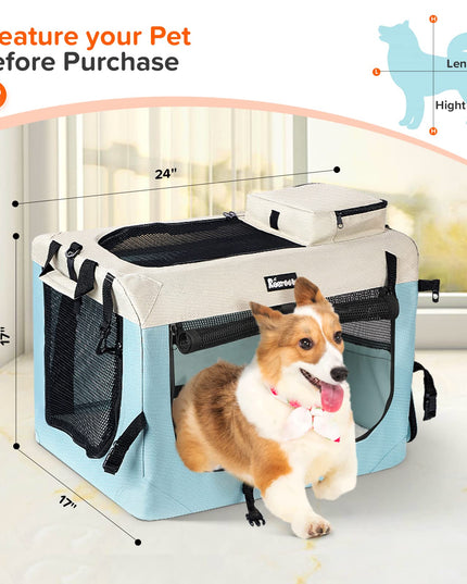Reerooh Large Cat Carrier 24"x17"x17", Soft Dog Crate with 2 Bowls, Collapsible Travel Pet Carrier Bag for Cats Dogs Puppies Kittens (Blue)