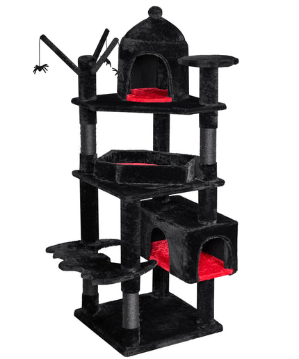BEWISHOME Large Gothic Cat Tree with Coffin Bed, 63" Multi-Level Goth Cat Tree Tower for Large Cats with Cat Condo, Scratching Posts, Cat Activities Center Halloween Pet Furniture Black MMJ96R