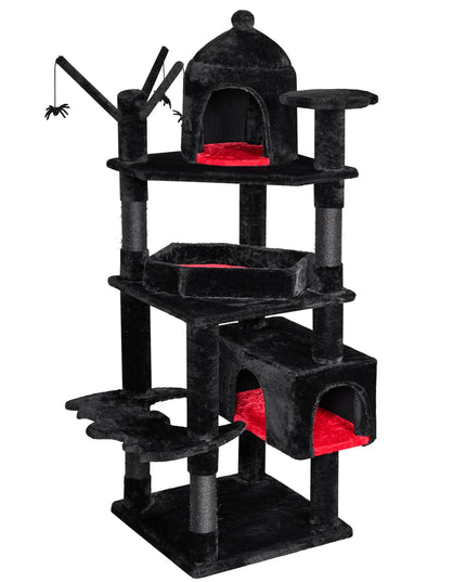 BEWISHOME Large Gothic Cat Tree with Coffin Bed, 63" Multi-Level Goth Cat Tree Tower for Large Cats with Cat Condo, Scratching Posts, Cat Activities Center Halloween Pet Furniture Black MMJ96R