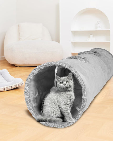KOSMUSMO 51 Inches Extra Long Cat Tunnels for Indoor Cats, Collapsible Pet Play Tube with Cat Toys and Two Peek Holes, Cat Hideout Hideaway for Big Cats, Kittens, Bunny Rabbits, Ferrets, Puppy