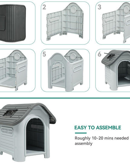 YITAHOME 34.3'' Large Dog House Outdoor Plastic Doghouse Water Resistant Pet House with Adjustable Skylight and Elevated Base for Small, Medium Dogs (34.3''L*28.3''W*29.5''H)