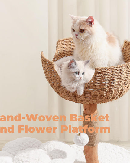 Easyego Modern Cat Tree, Aesthetic Wood Cat Tree Tower for Large Cats, Luxury Cat Condo with Scratching Posts and Flower Platforms, Cat Furniture by Easyego, (White)