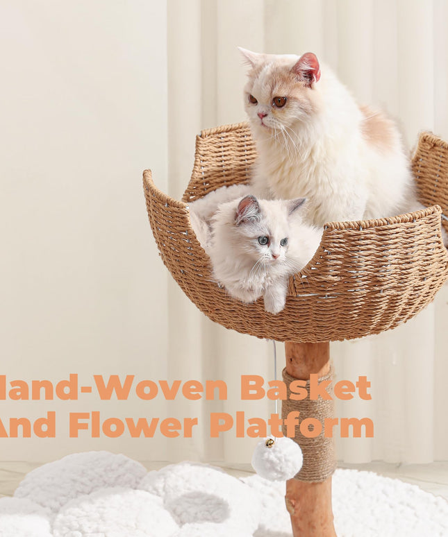 Easyego Modern Cat Tree, Aesthetic Wood Cat Tree Tower for Large Cats, Luxury Cat Condo with Scratching Posts and Flower Platforms, Cat Furniture by Easyego, (White)