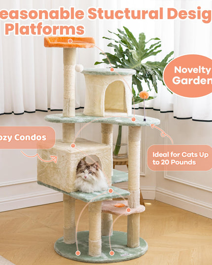 HYABi 53 Inch Flower Cat Tree - Multi-Level Cat Condo with Scratch Posts & Toys, Fresh Design Eco-Friendly Material, for Multi-Cat Households & Indoor Cat Playground
