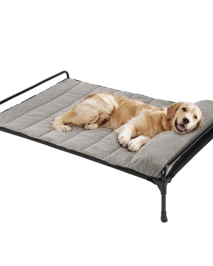 Veehoo Elevated Raised Dog Bed+Removable Padded Bolster-Cooling Outdoor Indoor Dog Cot Bed with Railing for Large Sized Dogs, Pet Cot Dog Hammock Bed Elevated Dog Couch Ded with Bolster-41 x 27"