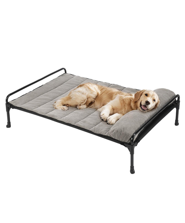 Veehoo Elevated Raised Dog Bed+Removable Padded Bolster-Cooling Outdoor Indoor Dog Cot Bed with Railing for Large Sized Dogs, Pet Cot Dog Hammock Bed Elevated Dog Couch Ded with Bolster-41 x 27"