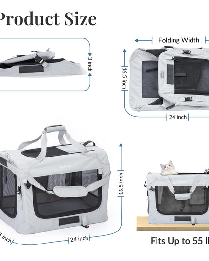 PetMasion Extra Large Cat Carrier for 2 Cats, Collapsible Soft Sided Pet XL Crate for Large Mudium Big Cat 20lbs+, Car Travel Portable Bag for Long Trips Ride 24"x16.5"x16.5"