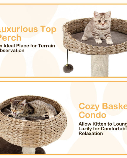 PETSITE 41 Inch Modern Cat Tree for Indoor Cats, Multi-Level Cat Tower with Scratching Posts, Hand-Made Wicker Cat Condo & Top Perch, Dangling Ball, Sisal Rope, Cute Cat Tree for Large Cats 20 lbs