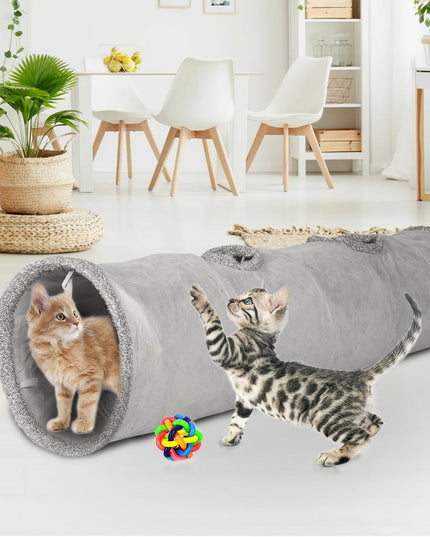 KOSMUSMO 51 Inches Extra Long Cat Tunnels for Indoor Cats, Collapsible Pet Play Tube with Cat Toys and Two Peek Holes, Cat Hideout Hideaway for Big Cats, Kittens, Bunny Rabbits, Ferrets, Puppy