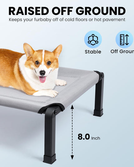 Heeyoo Elevated Dog Bed, Cooling Raised Pet Cot with Chew Proof Mesh Fabric and Steel Frame, Portable Dog Cot Bed with No-Slip Rubber Feet for Outdoor Indoor Use
