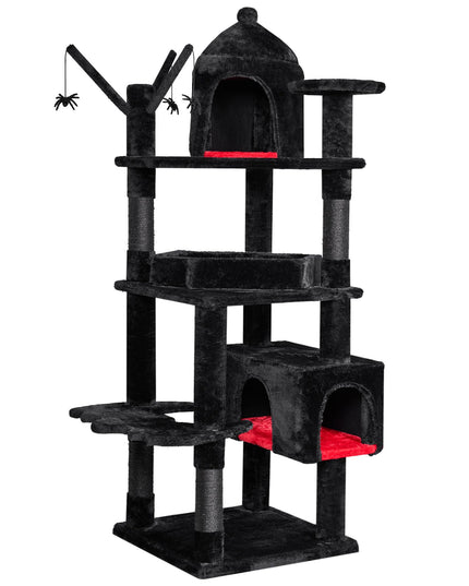 BEWISHOME Large Gothic Cat Tree with Coffin Bed, 63" Multi-Level Goth Cat Tree Tower for Large Cats with Cat Condo, Scratching Posts, Cat Activities Center Halloween Pet Furniture Black MMJ96R